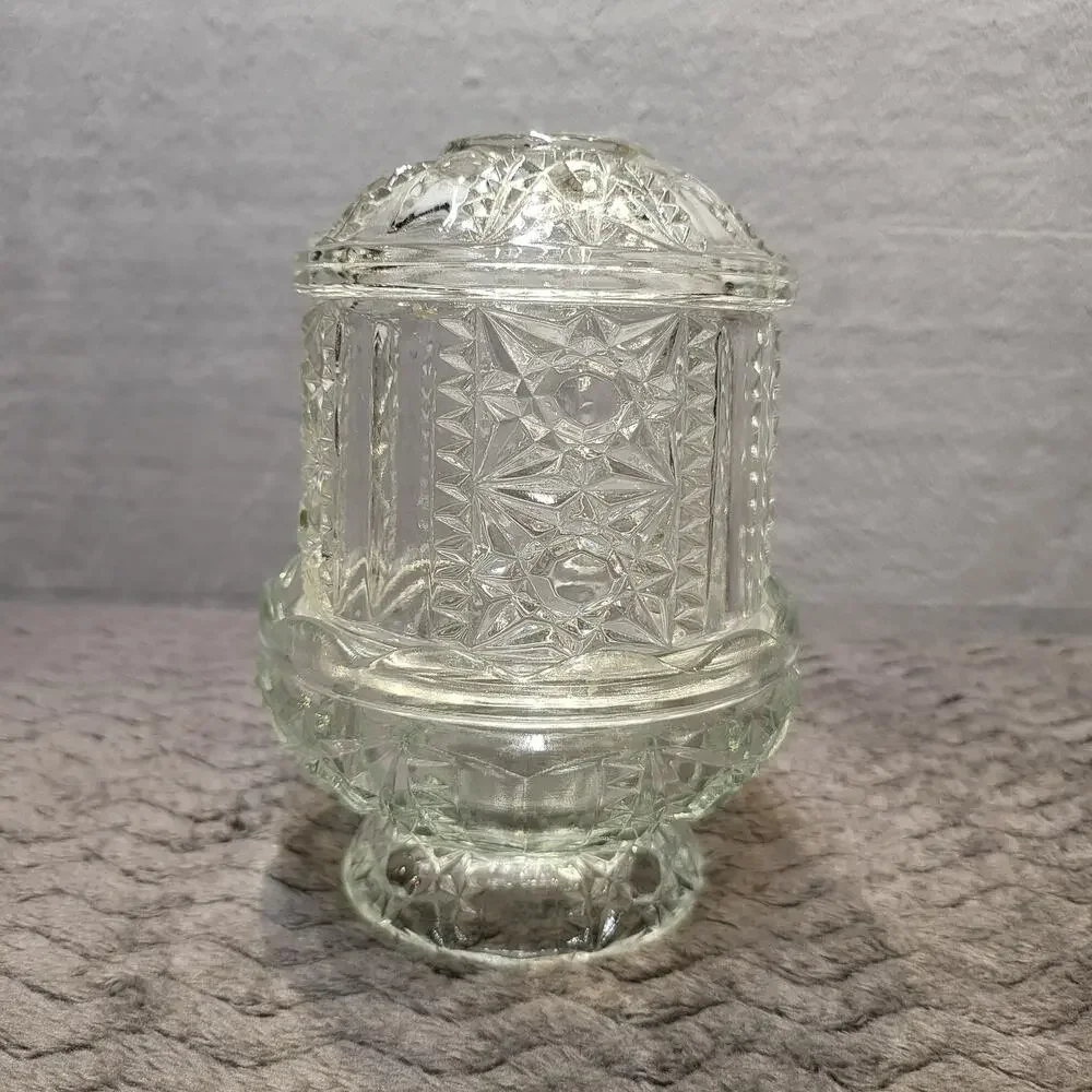Vintage Indiana Glass Stars and Bars Clear Fairy Lamp